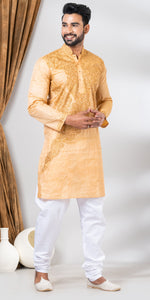 Tussar Silk Kurta with Grand Embroidery- M-Men's Kurtas-parinitasarees