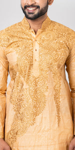 Tussar Silk Kurta with Grand Embroidery- M-Men's Kurtas-parinitasarees