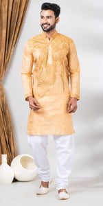 Tussar Silk Kurta with Grand Embroidery- M-Men's Kurtas-parinitasarees