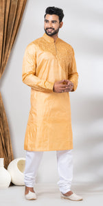 Tussar Silk Kurta with Intricate Floral Embroidery- XL-Men's Kurtas-parinitasarees