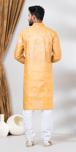 Tussar Silk Kurta with Intricate Floral Embroidery- XL-Men's Kurtas-parinitasarees
