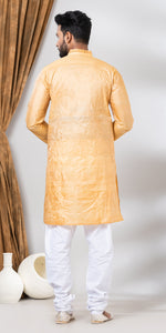 Tussar Silk Kurta with Magnificent Floral Embroidery- L-Men's Kurtas-parinitasarees