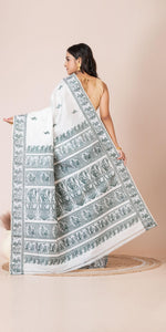 White Baluchari Silk Saree with Attractive Pallav-Baluchari saree-parinitasarees