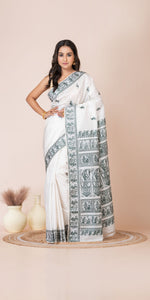 White Baluchari Silk Saree with Attractive Pallav-Baluchari saree-parinitasarees