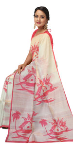 White Bishnupuri Silk Saree with Hut Motifs-Bishnupuri silk saree-parinitasarees