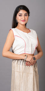 White Cotton Blouse with Embroidery-parinitasarees