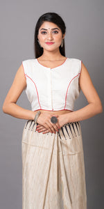 White Cotton Blouse with Embroidery-parinitasarees
