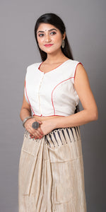 White Cotton Blouse with Embroidery-parinitasarees