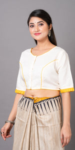 White Cotton Blouse with Floral Embroidery-parinitasarees