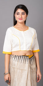 White Cotton Blouse with Floral Embroidery-parinitasarees