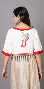 White Cotton Blouse with Floral Embroidery-parinitasarees
