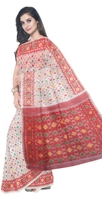 White Dhakai Jamdani with Colourful Motifs-Jamdani saree-parinitasarees