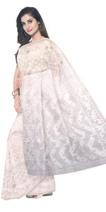 White Dhakai Jamdani with Traditional Motifs-Jamdani saree-parinitasarees