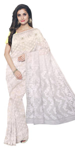 White Dhakai Jamdani with Traditional Motifs-Jamdani saree-parinitasarees