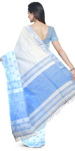 White Handspun Cotton Saree with Jamdani Pattern-Handspun Cotton-parinitasarees