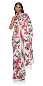 White Kantha Embroidered Art-Silk Saree-Kantha saree-parinitasarees