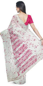 White Mul Cotton Saree with Batik Block Prints-Mul Cotton-parinitasarees