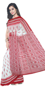 White Mul Cotton Saree with Floral Block Prints-Mul Cotton-parinitasarees