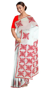 White Resham Kota Saree with Applique Work-Tant saree-parinitasarees