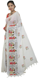 White Shantiniketan Cotton Saree-parinitasarees