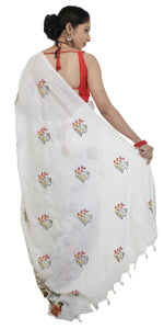 White Shantiniketan Cotton Saree-parinitasarees