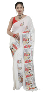 White Shantiniketan Cotton Saree-parinitasarees