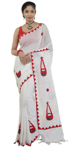 White Shantiniketan Cotton Saree-parinitasarees