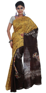 Yellow Bishnupuri Silk Saree with Batik Print-Bishnupuri silk saree-parinitasarees