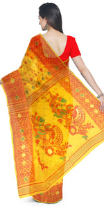 Yellow Cotton Jamdani with Floral Motifs-Jamdani saree-parinitasarees