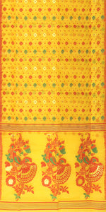 Yellow Cotton Jamdani with Floral Motifs-Jamdani saree-parinitasarees