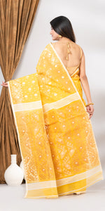 Yellow Dhakai Jamdani with Floral Motifs-Jamdani saree-parinitasarees