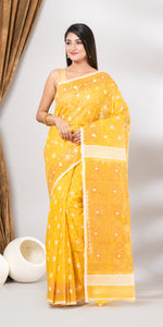 Yellow Dhakai Jamdani with Floral Motifs-Jamdani saree-parinitasarees