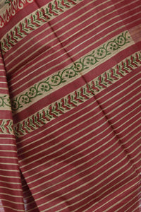 Beige Tussar Silk Saree with Floral Motifs-Tussar Saree-parinitasarees