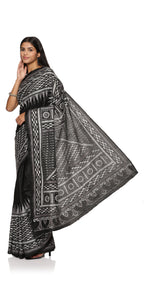 Black Kantha Embroidered Silk Saree-Kantha saree-parinitasarees