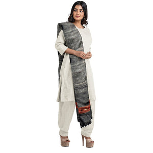 Black Merino and Angora Wool Shawl with Kullu Pattern-Shawls-parinitasarees