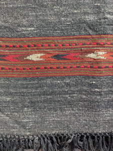 Black Merino and Angora Wool Shawl with Kullu Pattern-Shawls-parinitasarees