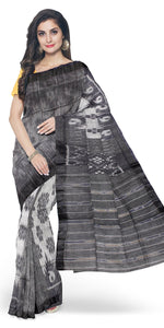 Black Tant Cotton with Ikat Pattern-Tant saree-parinitasarees