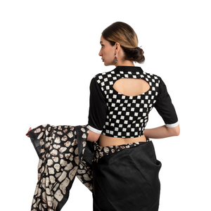 Black & White Designer Blouse with Wing Collar Neck-Blouse-parinitasarees