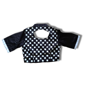 Black & White Designer Blouse with Wing Collar Neck-Blouse-parinitasarees