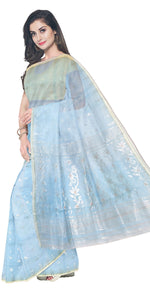 Blue Fine Muslin Saree with Silver Motifs-Muslin saree-parinitasarees