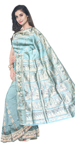 Blue- Green Baluchari Saree with Alluring Pallav-Baluchari saree-parinitasarees