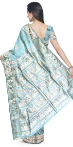 Blue- Green Baluchari Saree with Alluring Pallav-Baluchari saree-parinitasarees