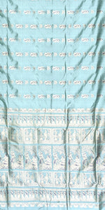 Blue- Green Baluchari Saree with Alluring Pallav-Baluchari saree-parinitasarees