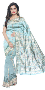 Blue- Green Baluchari Saree with Alluring Pallav-Baluchari saree-parinitasarees
