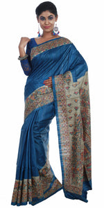 Blue Madhubani Painted Tussar Silk Saree-Tussar Saree-parinitasarees