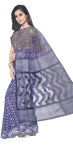 Blue Muslin Silk Saree with Silver Motifs-Muslin saree-parinitasarees