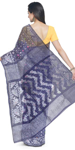 Blue Muslin Silk Saree with Silver Motifs-Muslin saree-parinitasarees