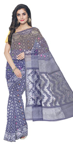 Blue Muslin Silk Saree with Silver Motifs-Muslin saree-parinitasarees