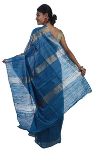Blue Silk Marked Tussar Ghicha-Tussar Saree-parinitasarees