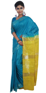 Blue Tussar Silk Saree with Lime Pallav-Tussar Saree-parinitasarees